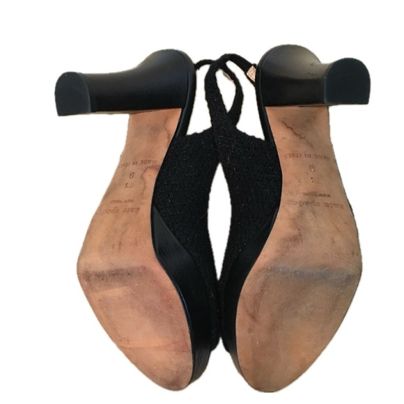 KATE SPADE Galore Black Boucle Tweed Mink Fur Bow Slingback Peep‎ Toe Heels Pump - Picture 16 of 17